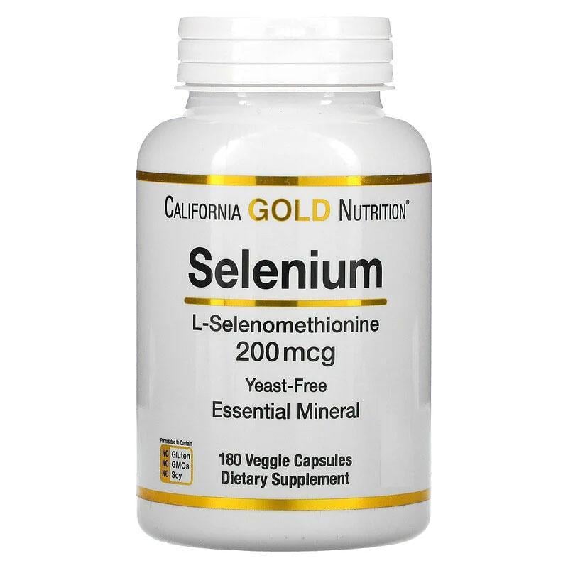 Селен California Gold Nutrition бездрожжевой L-селенометионин 200 мкг 180 растительных капс. (1269335422)