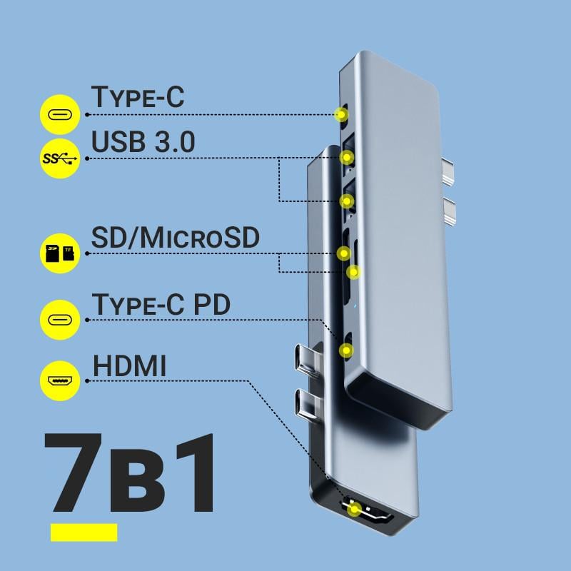 USB Type-C хаб Digital Lion MH-10 порт-реплікатор для Macbook 7в1 - фото 4