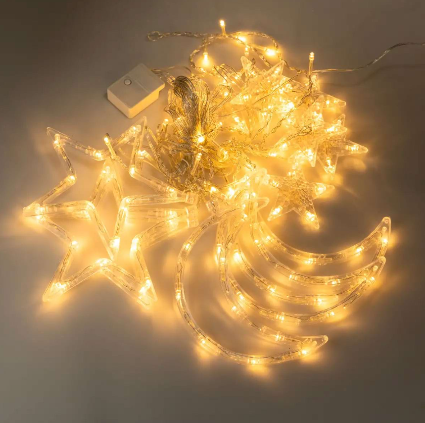 Гирлянда-штора Луна и звезды размер 3х0,9 м 12 фигур Желтый - фото 7 Гирлянда-штора Луна и звезды размер 3х0,9 м 12 фигур Желтый - фото 7