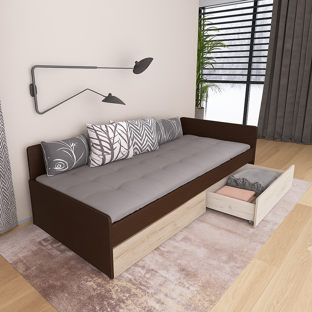 Кровать односпальная Еверест с ящиками 800 сплошной щит 80x190 см Венге/Крафт Белый (EVR-20739,23)