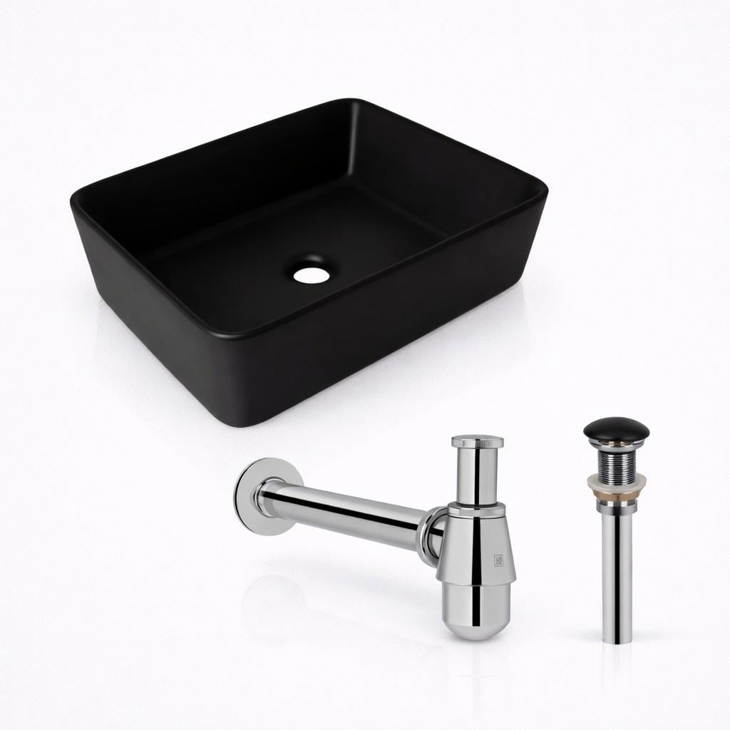 Комплект Qtap Tern Matt Black 480×370 накладна раковина чорна матова/донний клапан PU03/сифон Tani 02 Chrome (33356669) Комплект Qtap Tern Matt Black 480×370 накладна раковина чорна матова/донний клапан PU03/сифон Tani 02 Chrome (33356669)