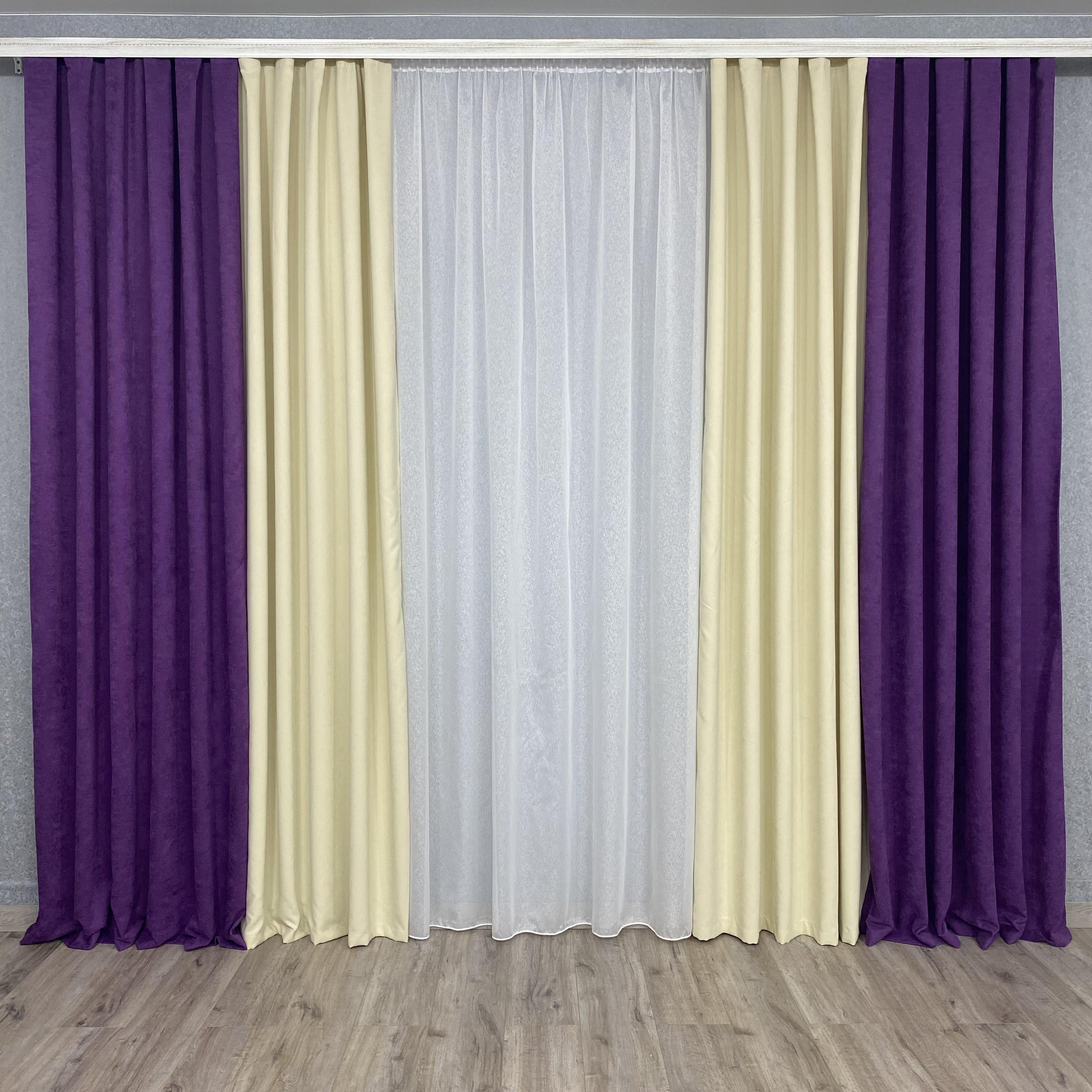 Шторы микровелюр TG Home Дуэт №450 1,50х2,70 м Фиолетово-кремовый (450-98/250) - фото 5