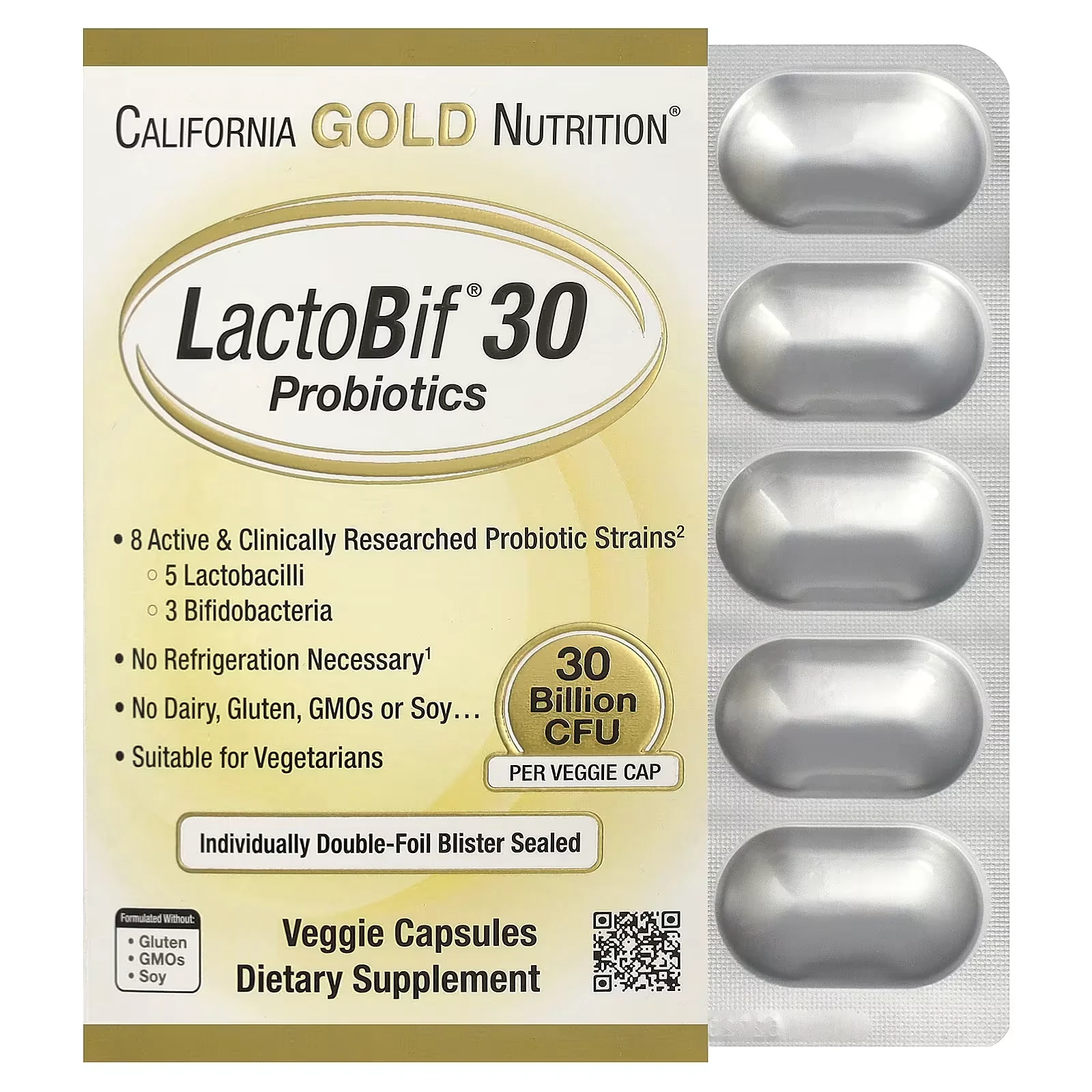 Пробиотик California Gold Nutrition LactoBif 30 млрд КОЕ 30 капс. (33357479)