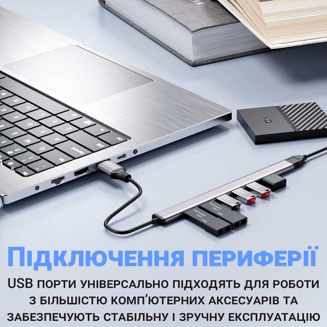 Концентратор/разветвитель USB Type-C Addap UH-04С для ноутбука на 7 портов USB Gray - фото 10 Концентратор/разветвитель USB Type-C Addap UH-04С для ноутбука на 7 портов USB Gray - фото 10