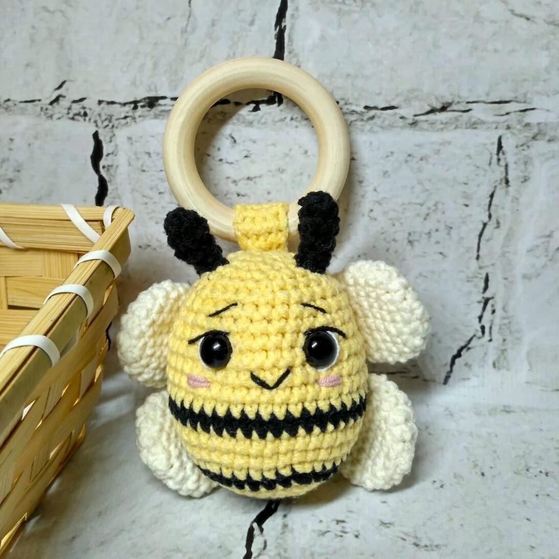Игрушка детская погремушка вязаная ручной работы амигуруми Пчелка Hand Made 13 cм Желтый (300-04)