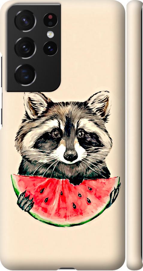 Чехол на Samsung Galaxy S21 Ultra (5G) Енотик с арбузом (4605m-2116-42517)