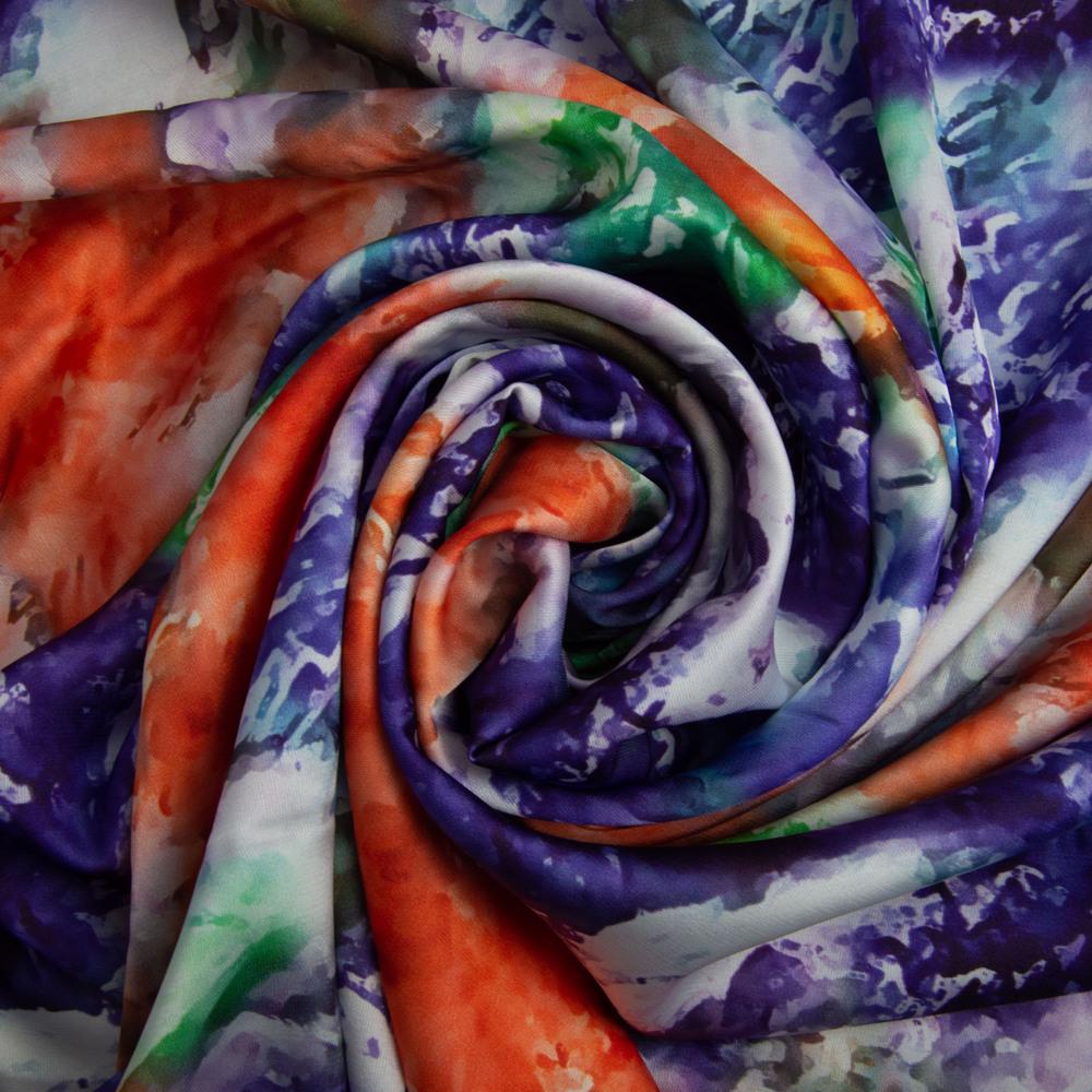 Ткань плательная атлас шелк мрамор Фиолетовый (22338)