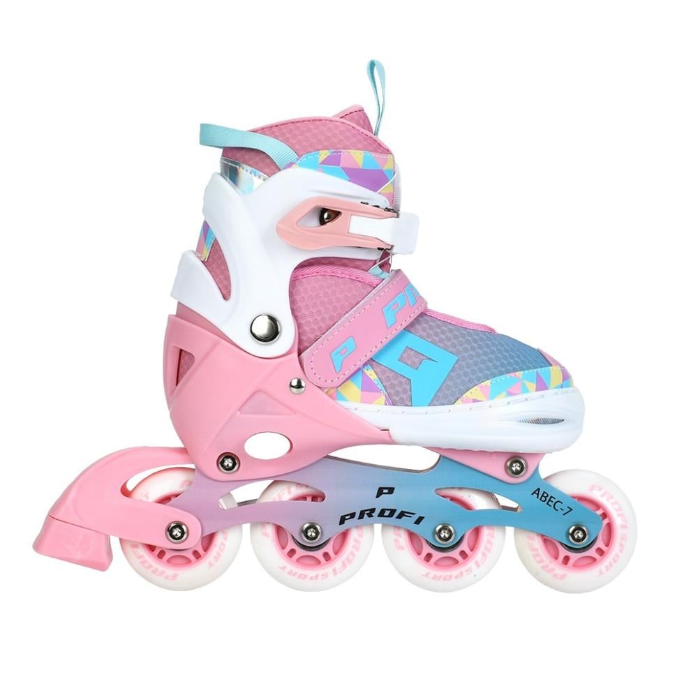 Ролики раздвижные детские PROFI KIDS р. 35-38 с колесами PU 70 мм Розовый (AP-122-R-68)