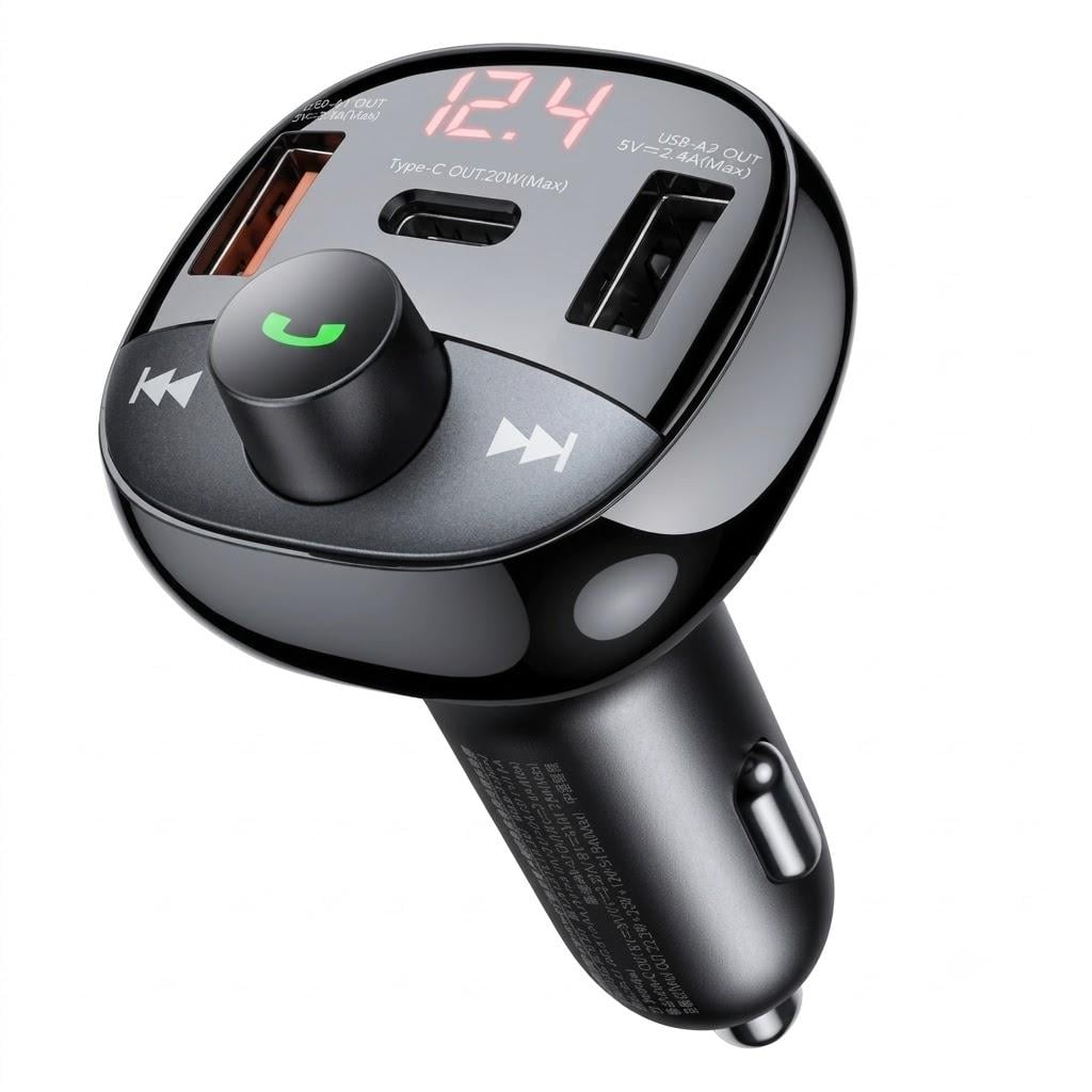 Зарядное устройство в авто Remax Lodi Series FM ресивер 2xUSB Type-C 54,5W Black (RCC331)