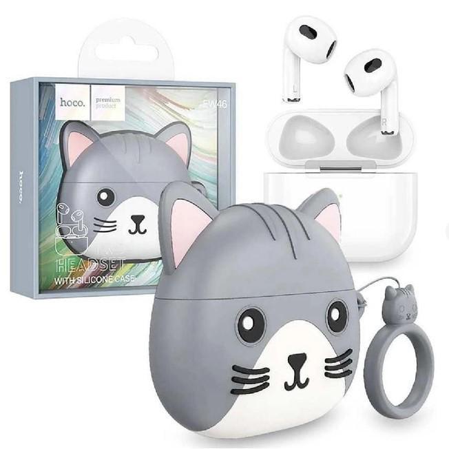 Наушники беспроводные Hoco EW46 TWS Bluetooth 5.3 с ушками зарядный чехол котик Серый Наушники беспроводные Hoco EW46 TWS Bluetooth 5.3 с ушками зарядный чехол котик Серый