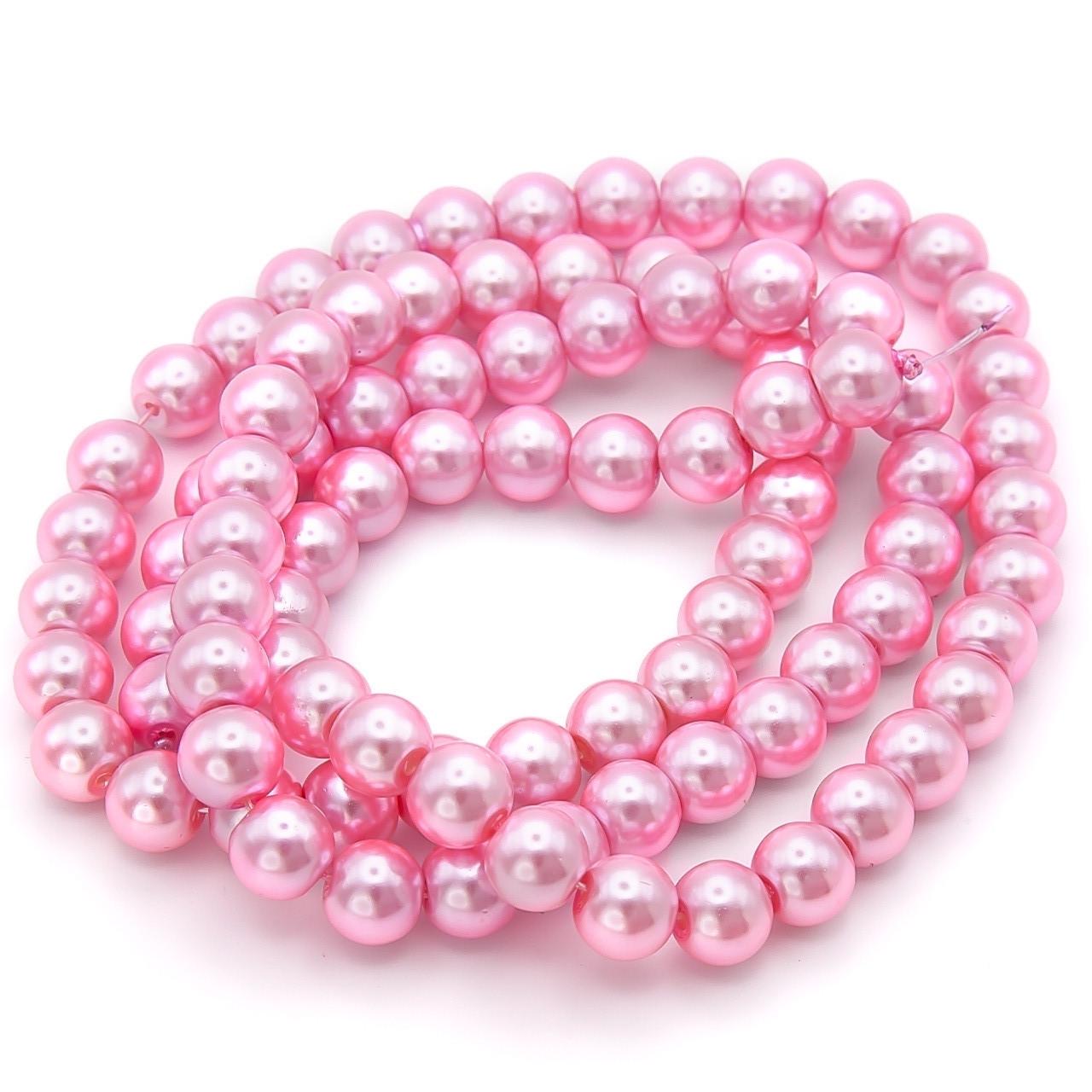 Бусины стеклянные на нитке под жемчуг 8 мм 80 см 105 шт. Розовый (БЖ0008ш68)