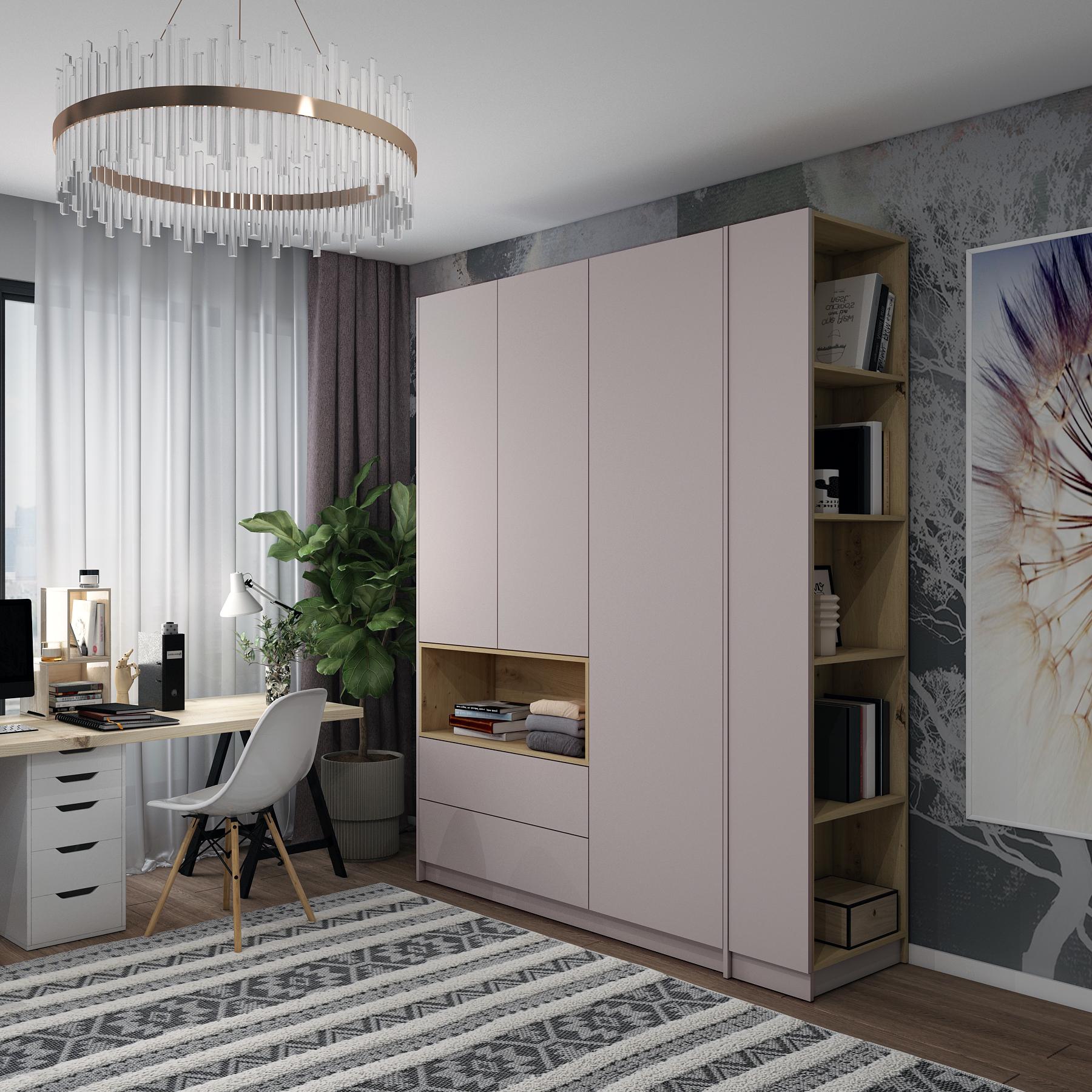 Шафа для одягу з нішею та етажеркою Дейл 3 ДСП 178х52х220 см Кашемір/Дуб Артізан (44900338)