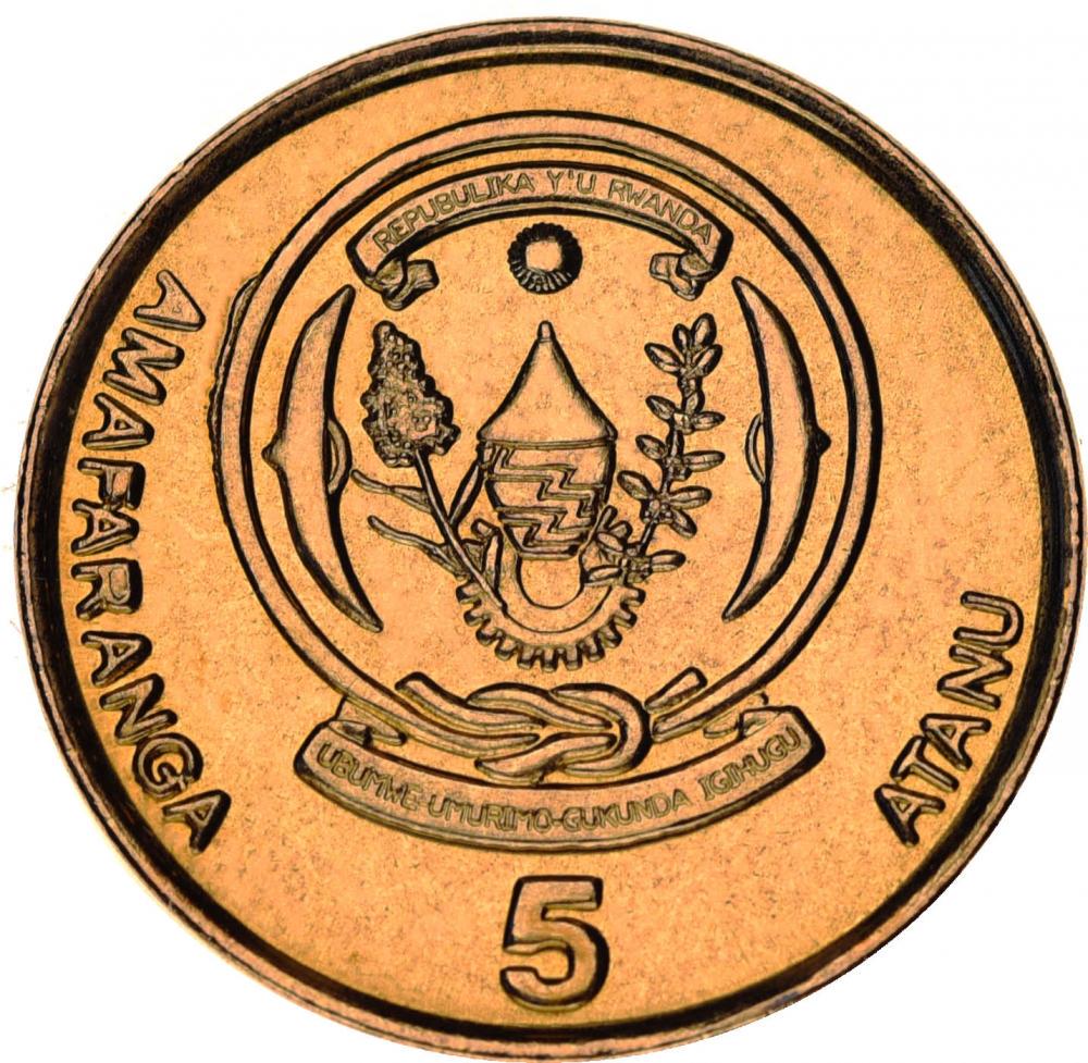 Коллекционная монета Руанда 5 франков 2009 UNC (KM#33) Коллекционная монета Руанда 5 франков 2009 UNC (KM#33)