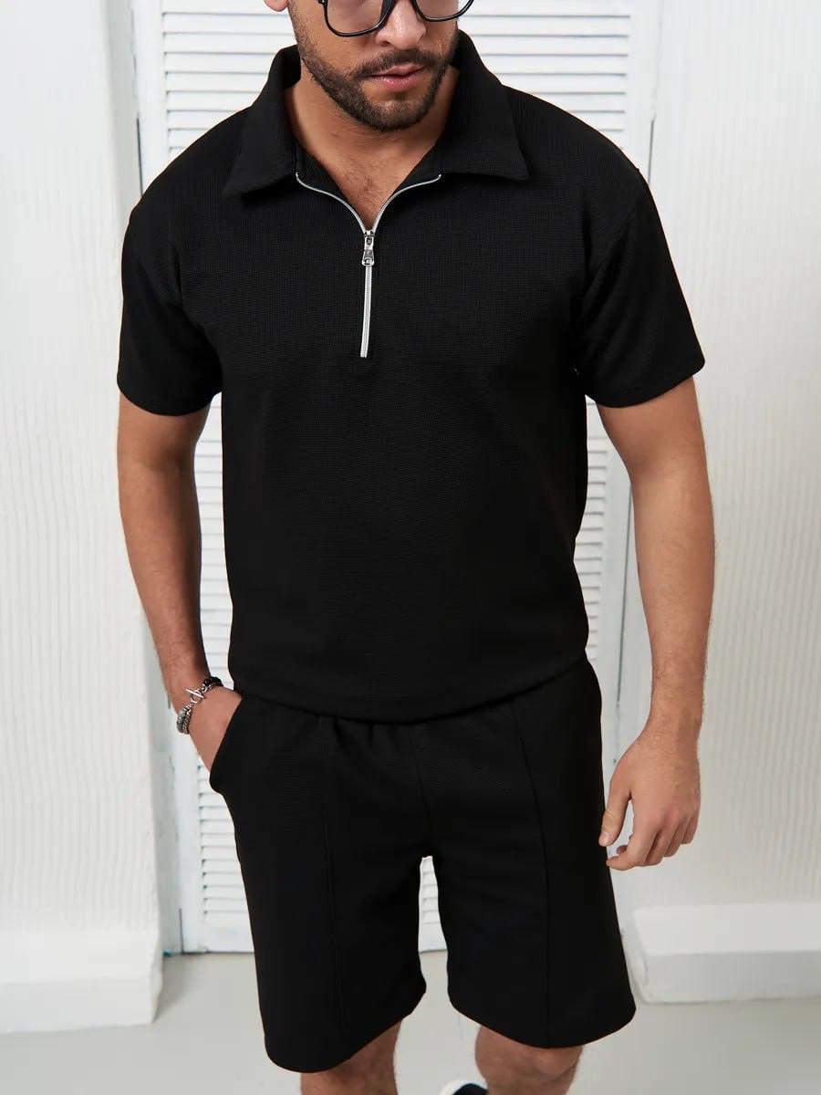 Комплект футболки и шорты из вафельного полотна M Черный (2657755067)