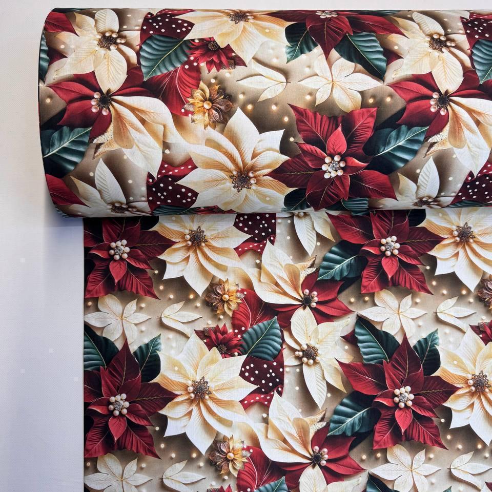 Ткань для постельного белья ранфорс Digital рождественские цветы 240 см (00112)