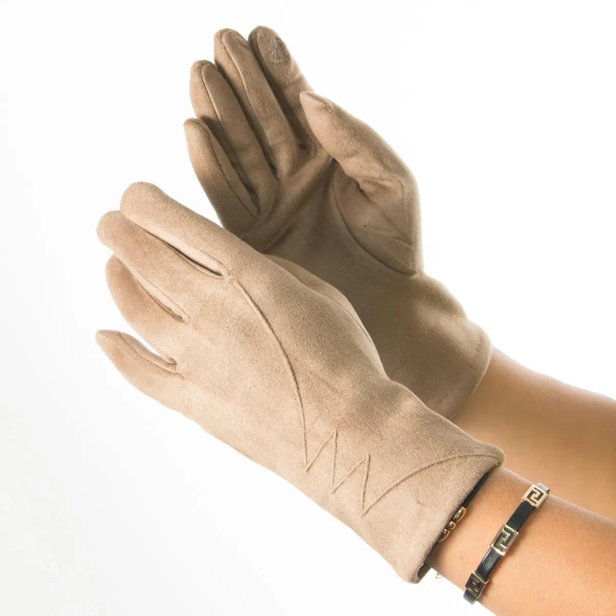 Перчатки женские из искусственной замши S Бежевый (№19-1-34)