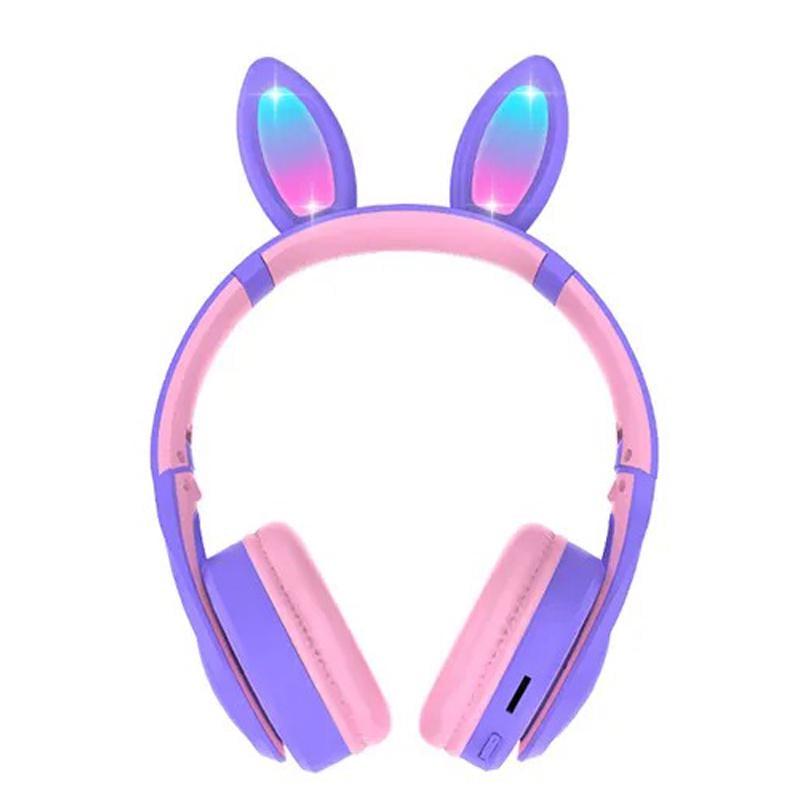 Наушники детские Заячьи Ушки 15ME Bluetooth с подсветкой и плеером Violet (4424f1cc)