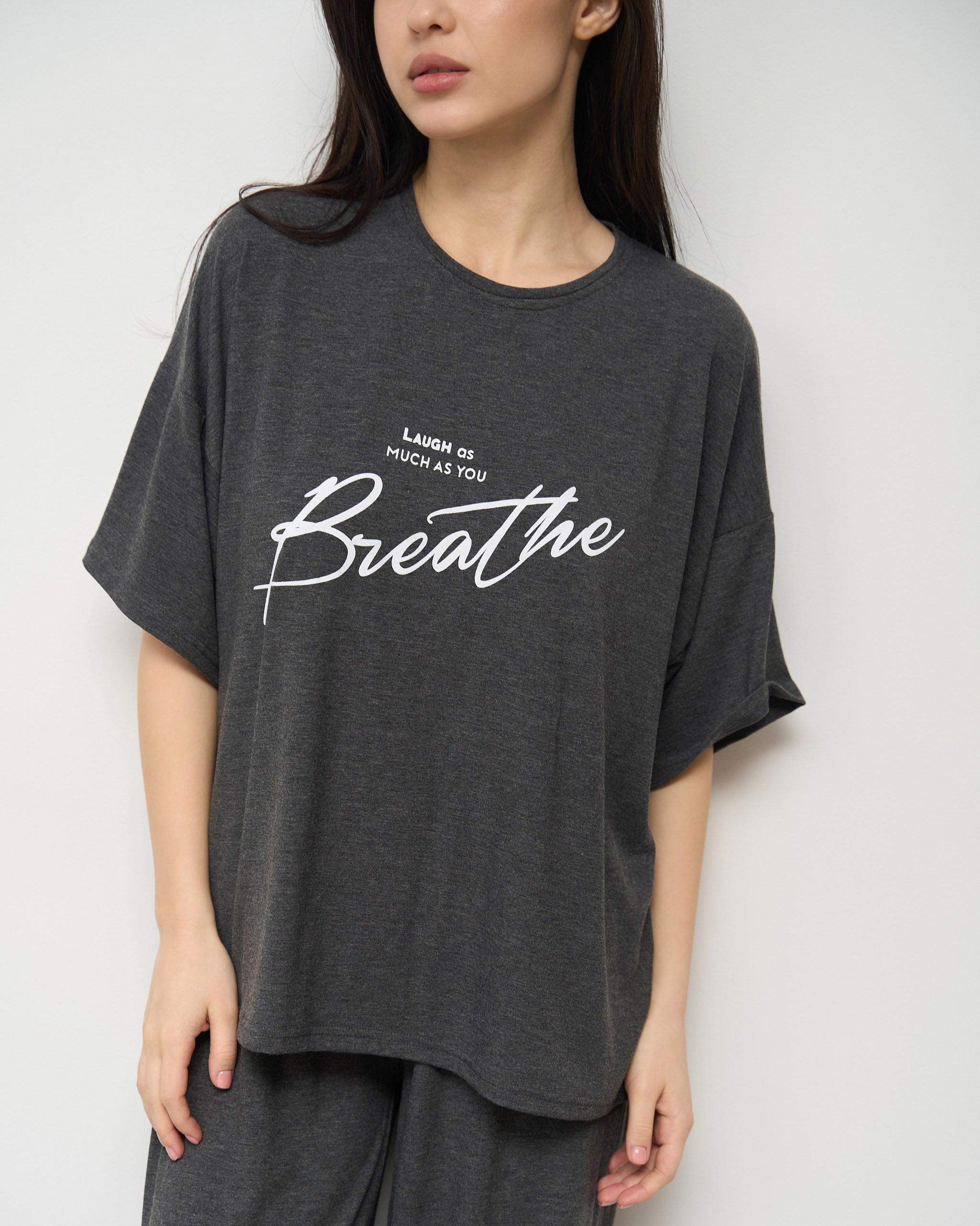 Пижама брюки широкие и футболка Breathe S Темно-серый (99073) - фото 3 Пижама брюки широкие и футболка Breathe S Темно-серый (99073) - фото 3
