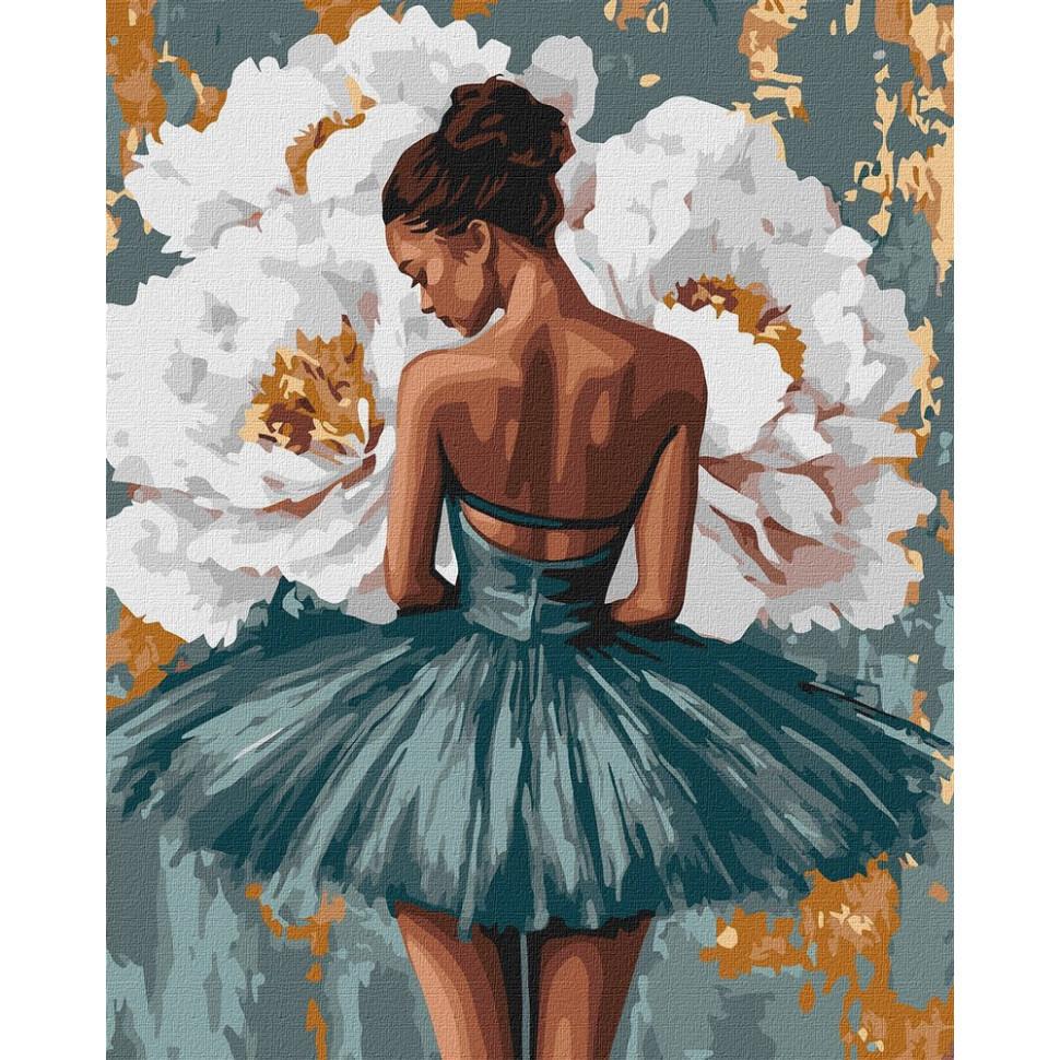 Картина по номерам Ideyka Балерина с белыми пионами 40x50 см (KHO8663)