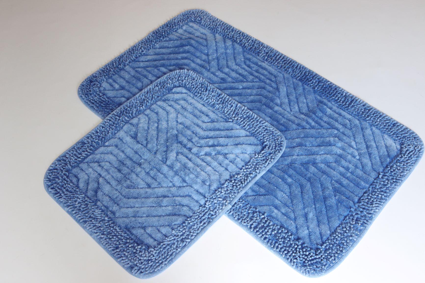 Набор ковриков Tropikhome Shaggy Vintage для ванной и туалета хлопковые 60x100/50x60 см Blue (1903/blue) - фото 1