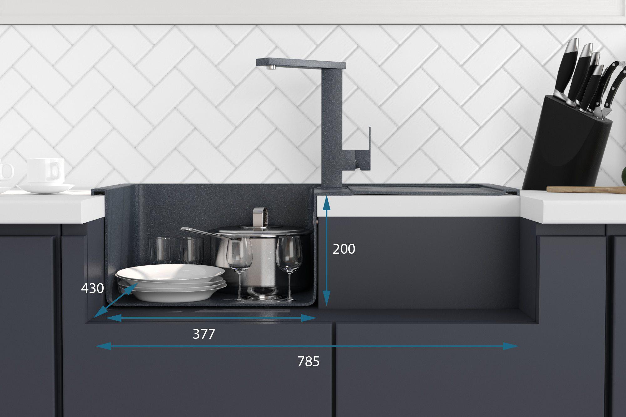 Мийка гранітна для кухні Valeso 7950 Selena матова Антрацит - фото 6 Мийка гранітна для кухні Valeso 7950 Selena матова Антрацит - фото 6