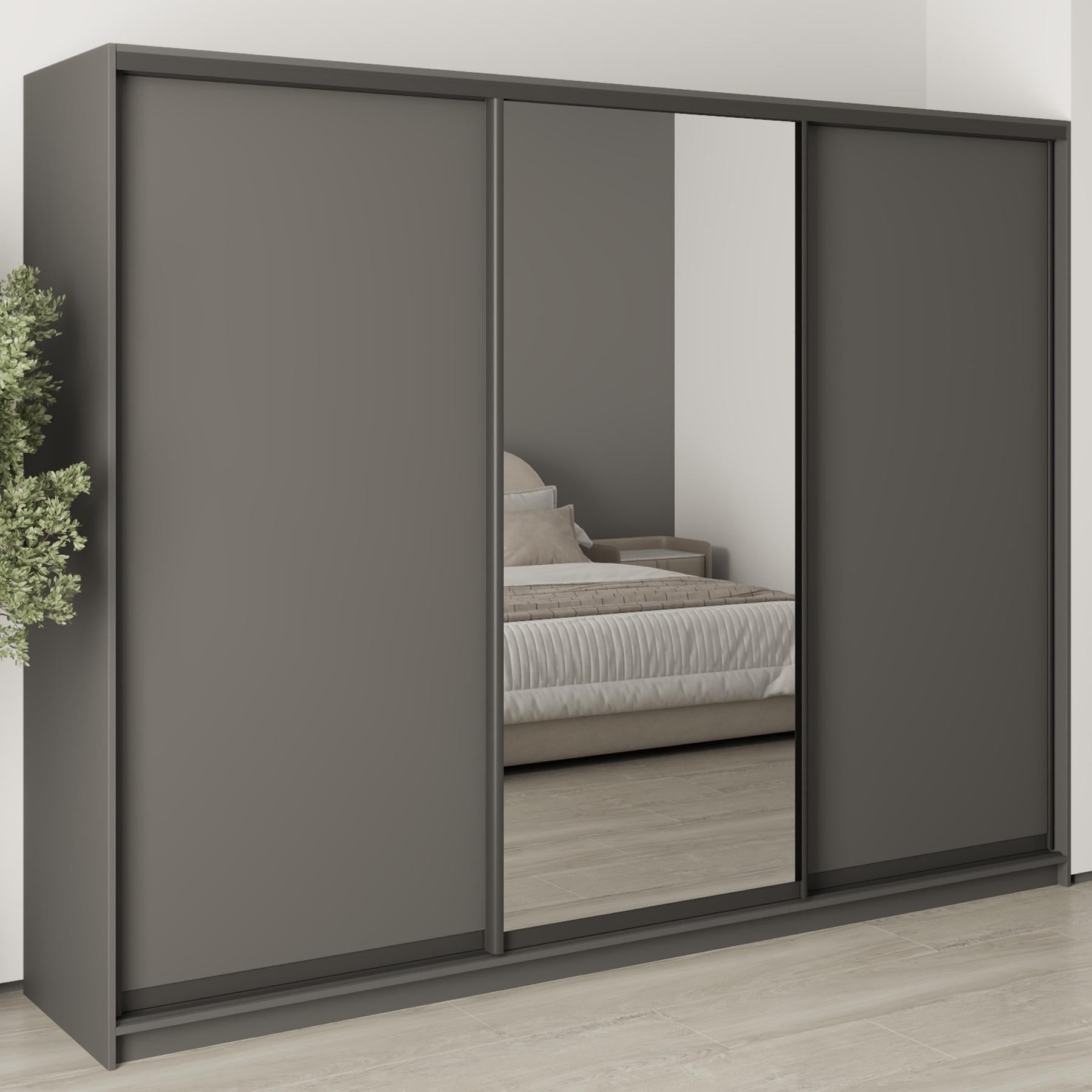 Шкаф-купе трехдверный MebelStar Уни BG 2 ДСП/зеркало 270x60x210 см Антрацит (MBS-7983)