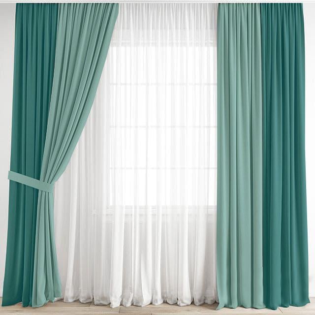 Комплект штор Academy Gardin Двохкольоровий 250х250 см 2 шт. Морська хвиля/М'ятний