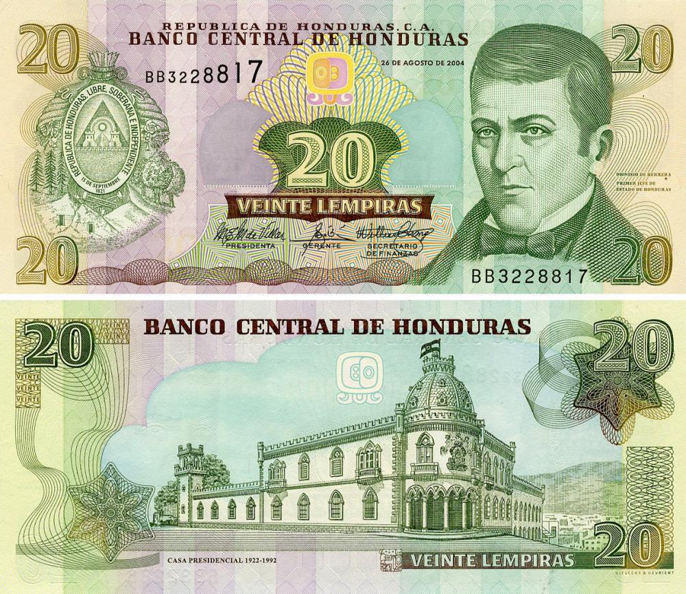 Коллекционная банкнота Гондурас 20 лемпир 2004 UNC (P92)