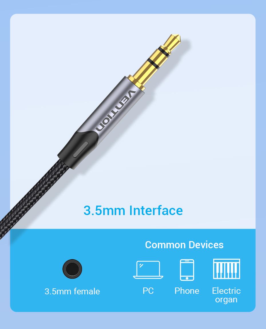 Кабель Vention 2x 6,5 мм Jack-3,5 мм minijack HiFi AUX на 6.35 мм TRS L/R Канали TS 1/4" на TRS 1/8" в нейлоновій оплітці 3 м Чорний (BARHI) - фото 6 Кабель Vention 2x 6,5 мм Jack-3,5 мм minijack HiFi AUX на 6.35 мм TRS L/R Канали TS 1/4" на TRS 1/8" в нейлоновій оплітці 3 м Чорний (BARHI) - фото 6