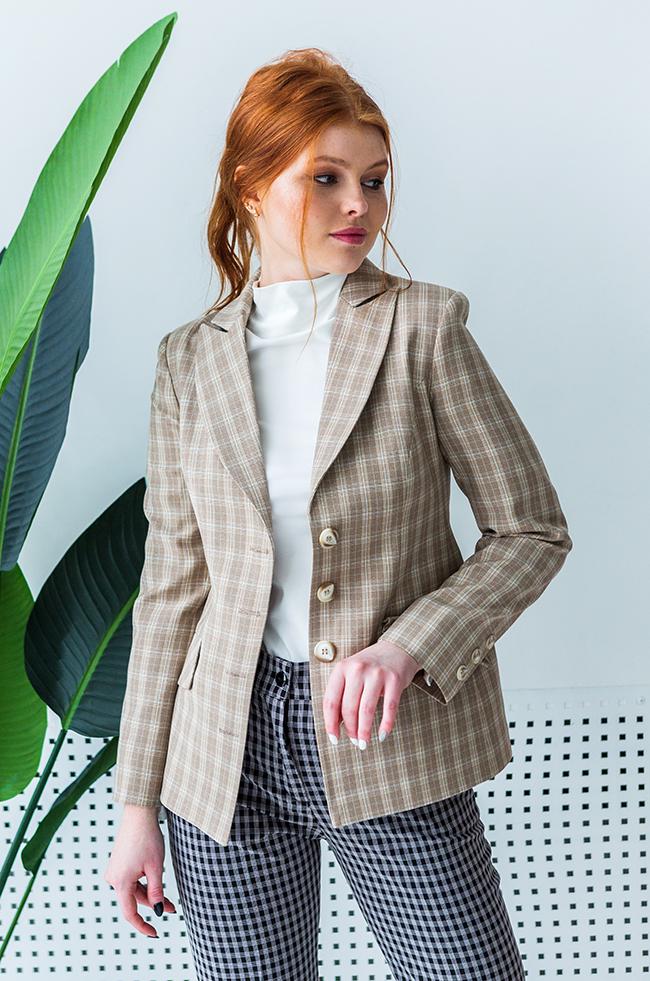 Пиджак Lipar 1066 притален в клетку р. 40 Бежевый (16935861)