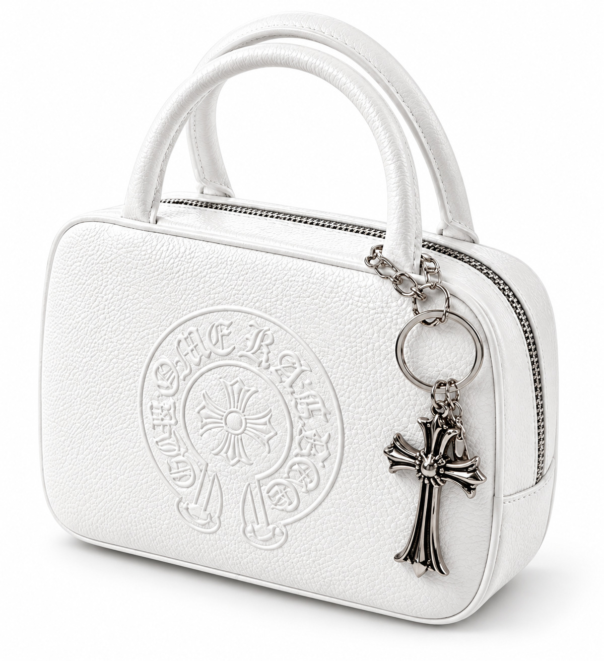 Сумка женская через плечо Chrome Hearts из экокожи с тисненым узором и пыльником Белый