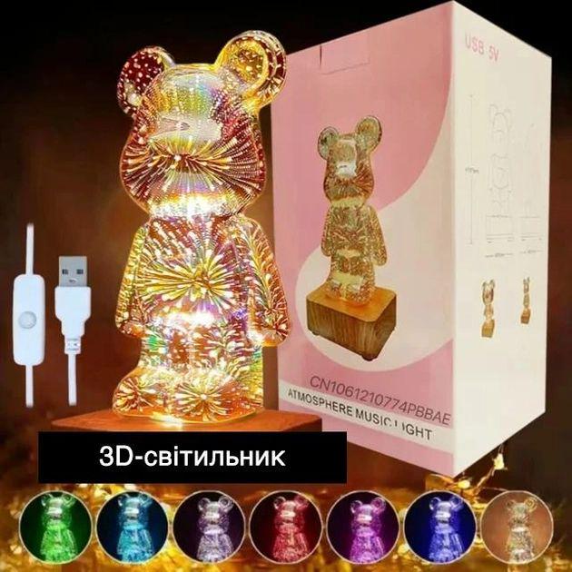 Ночник 3D Мишка светодиодный проекционный Разноцветный (AD-2244) - фото 2