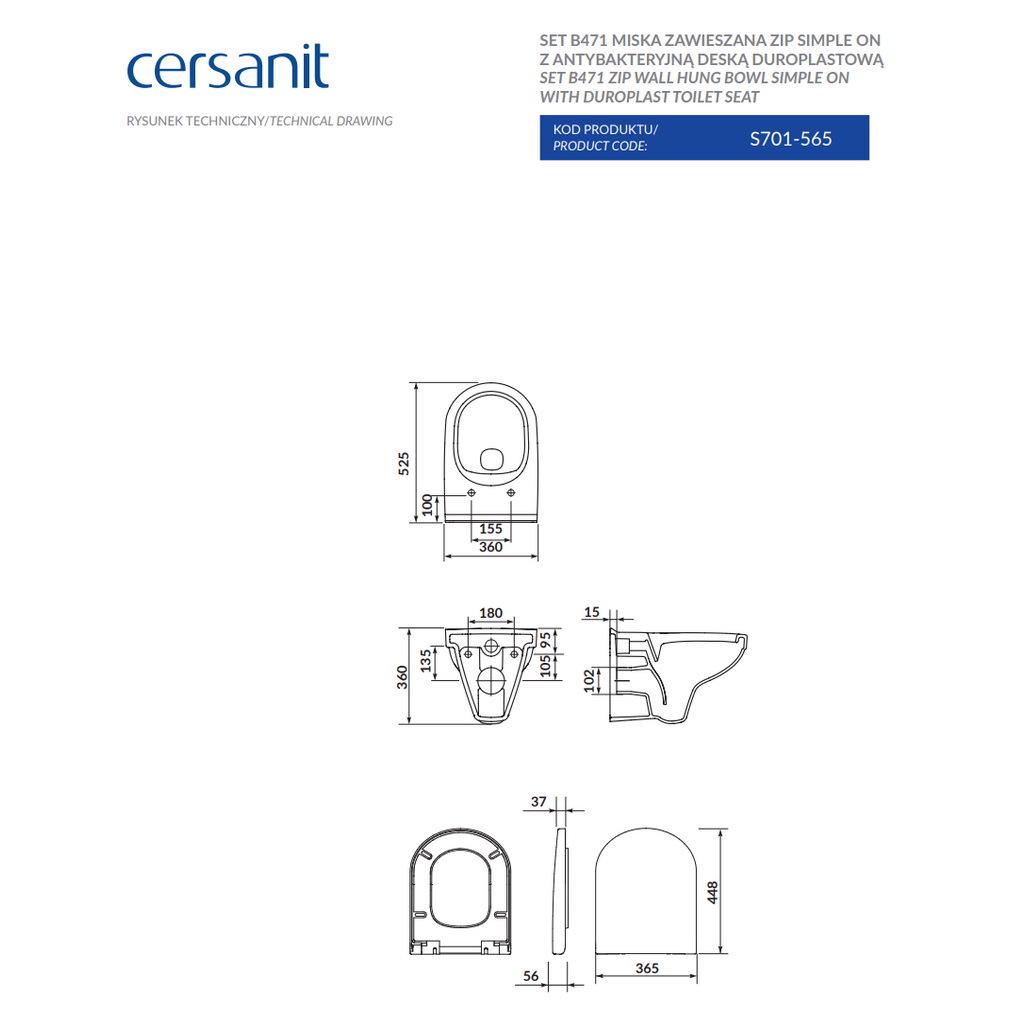 Унітаз підвісний Cersanit Zip Сет471 S701-565 із сидінням з мікроліфтом (214713) - фото 3 Унітаз підвісний Cersanit Zip Сет471 S701-565 із сидінням з мікроліфтом (214713) - фото 3