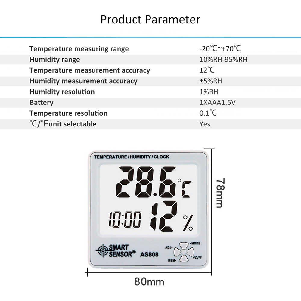 Термогигометр AS 808 с встроенными часами температура и влажность - фото 4