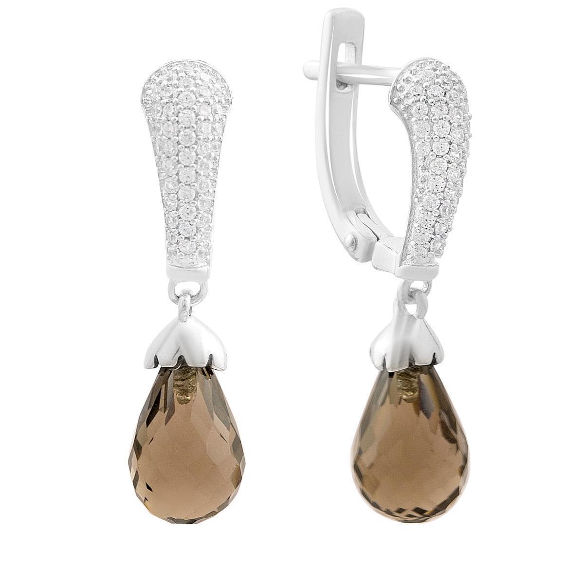 Серьги серебряные LoveR с натуральным раухтопазом коричневого цвета капля