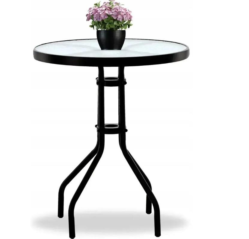 Стеклянный стол Garden Line круглый для дачи 60 см Черный