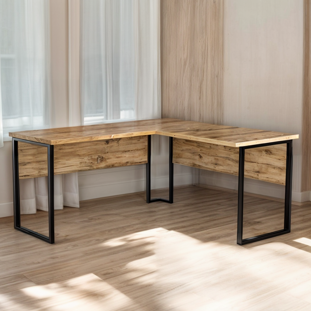 Стол угловой офисный Tobi Sho LOFT Gold СУЛГ/1-1 столешница 18 мм 1400х1200х750 Дуб аппалачи