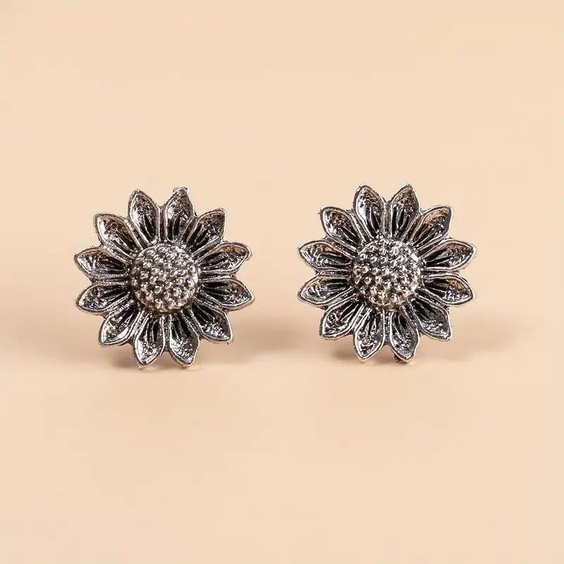 Серьги женские винтажные Подсолнух 1,7 см Серебристый (35473870)