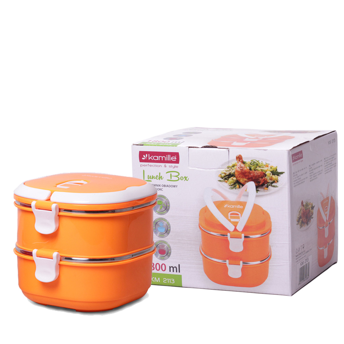Ланч-бокс Kamille KM-2113 обеденный двойной 1800 мл Оранжевый