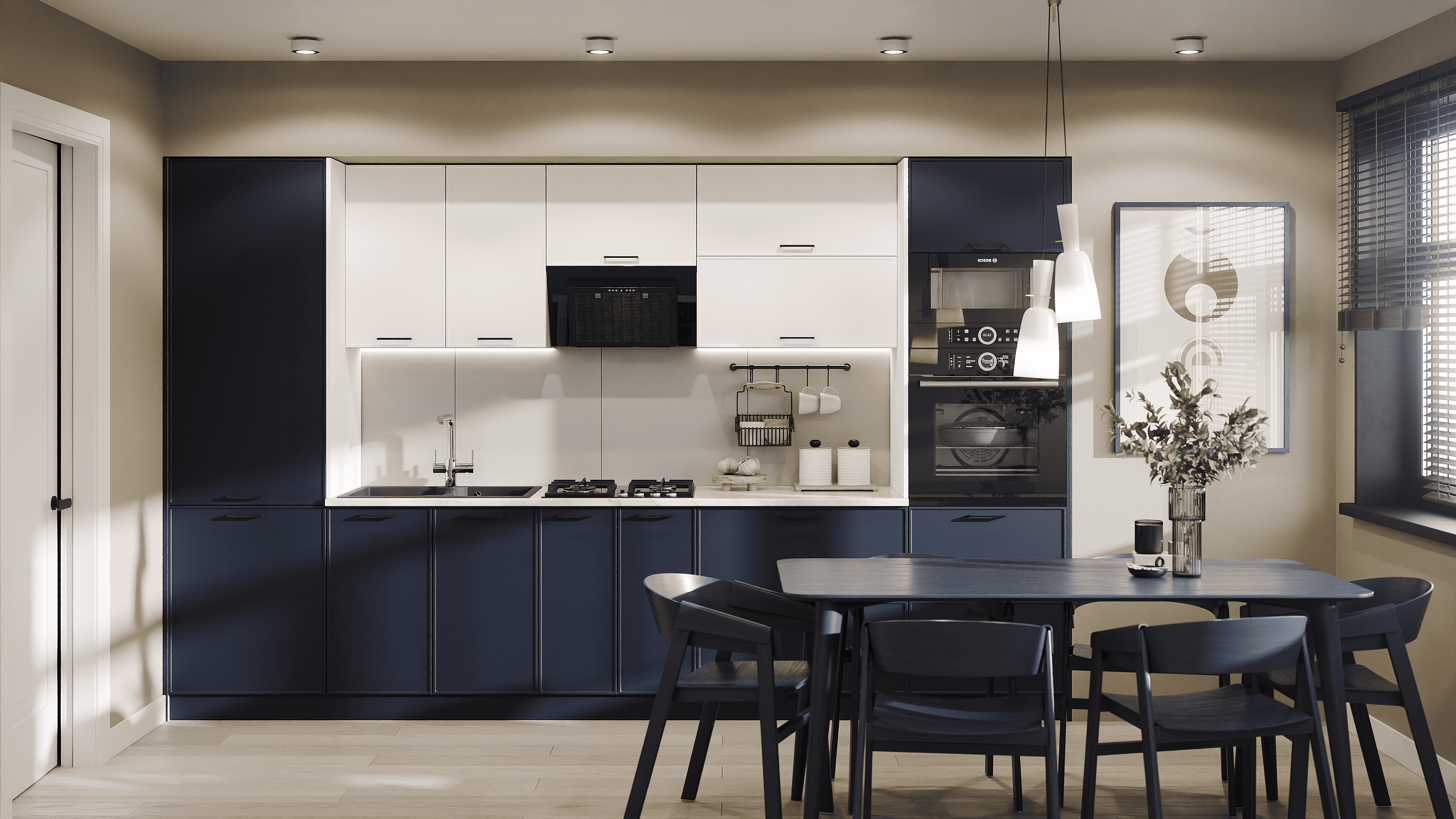 Кухня прямая Ariel 300 см Синий/Белый (000-000-3082)