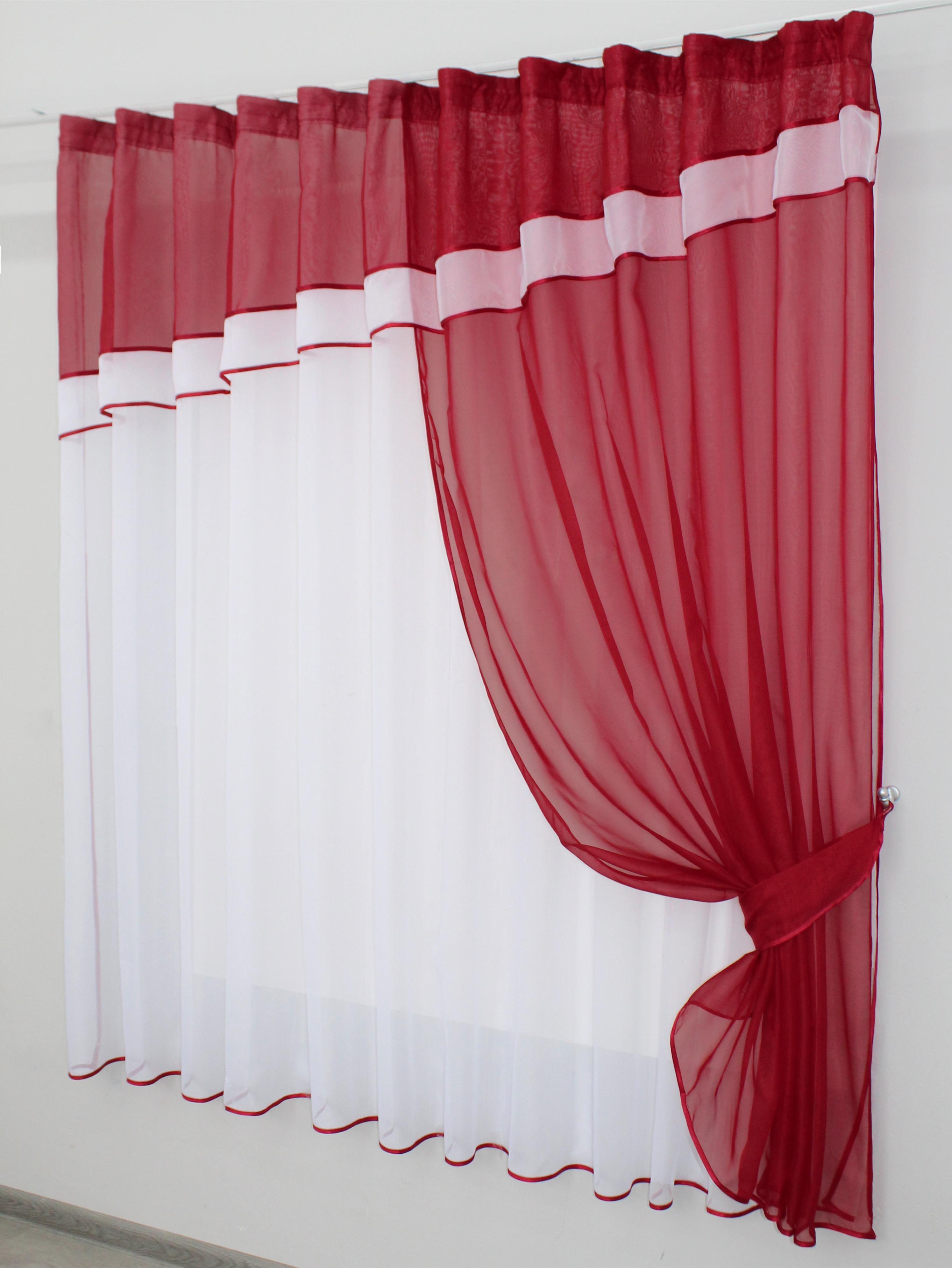 Фіранка кухонна VR-Textil № 018к з ламбрекеном 270х170 см Білий/Червоний (50-215) - фото 2 Фіранка кухонна VR-Textil № 018к з ламбрекеном 270х170 см Білий/Червоний (50-215) - фото 2