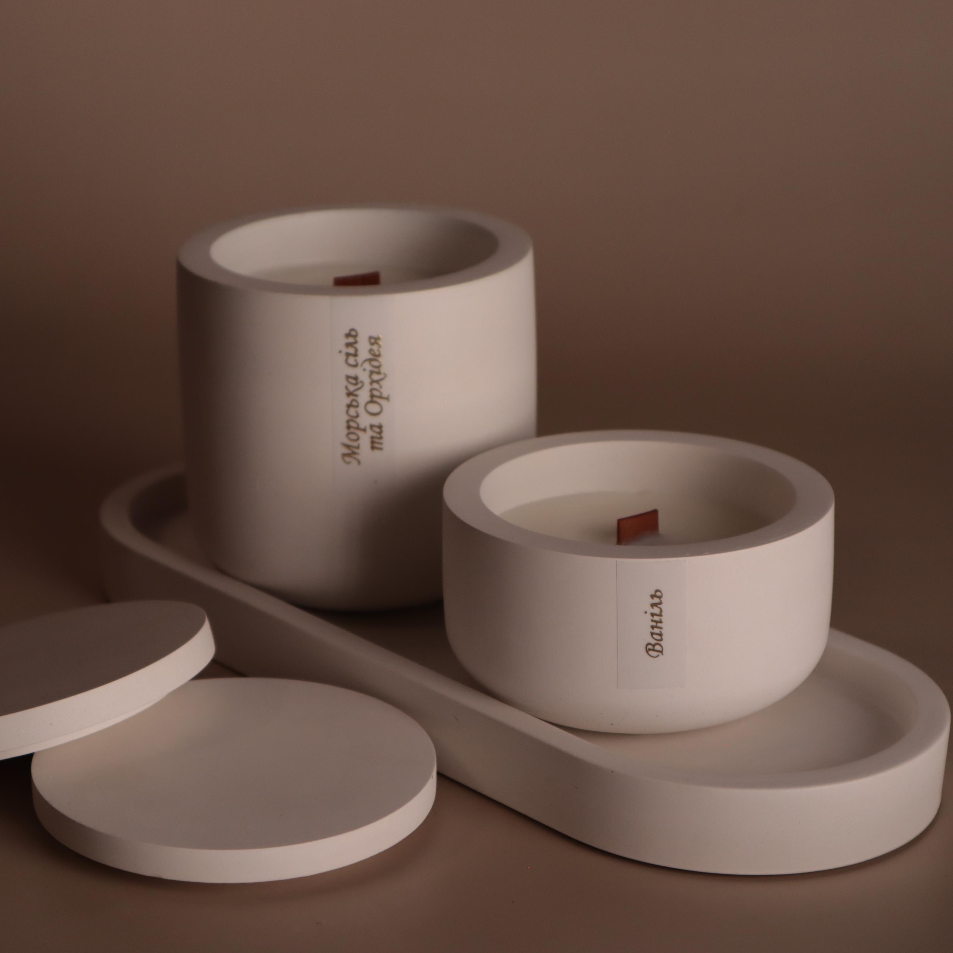 Подарунковий набір аромасвічок Wax Harmony Ваніль з підставкою овальна 100/264 мм Білий (3000303)