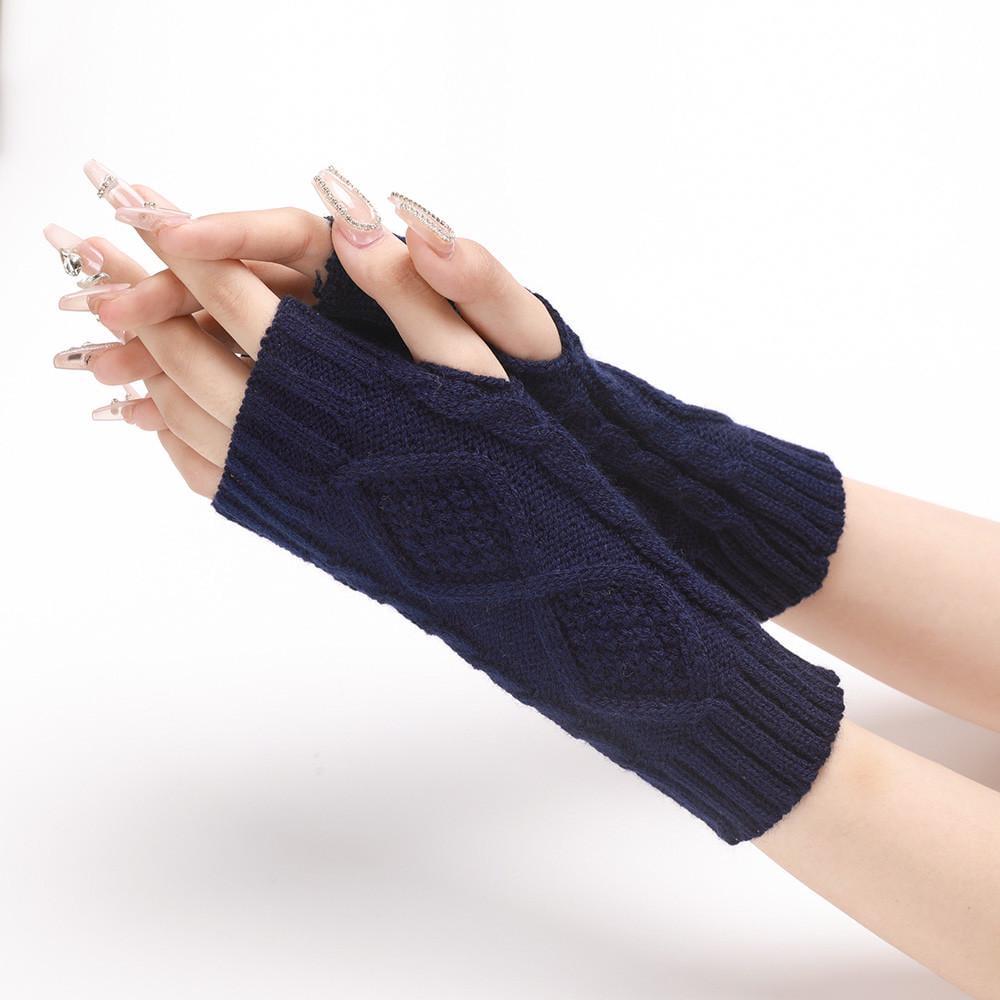 Мітенки в'язані з ромбами One size темно-сині (2424) - фото 1