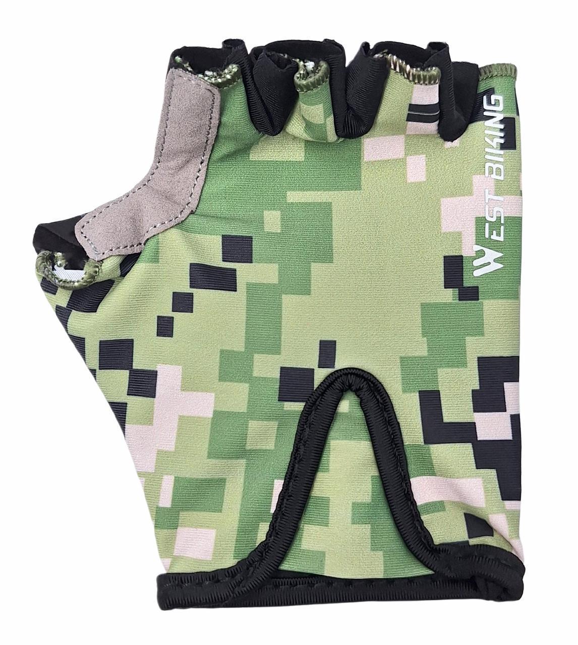 Велоперчатки детские West biking YP0211248 с короткими пальцами XL камуфляж Black/Green (G0001837)