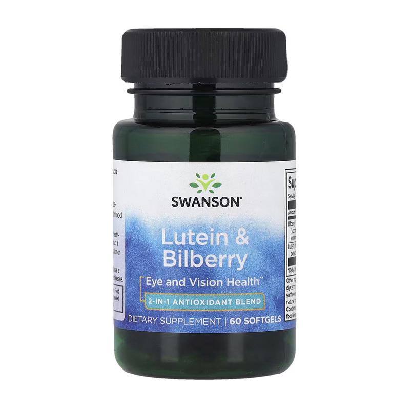 Лютеин Swanson Lutein & Bilberry 6 мг с черникой экстракт 20 мг 25% антоцианов 60 мягких капс.