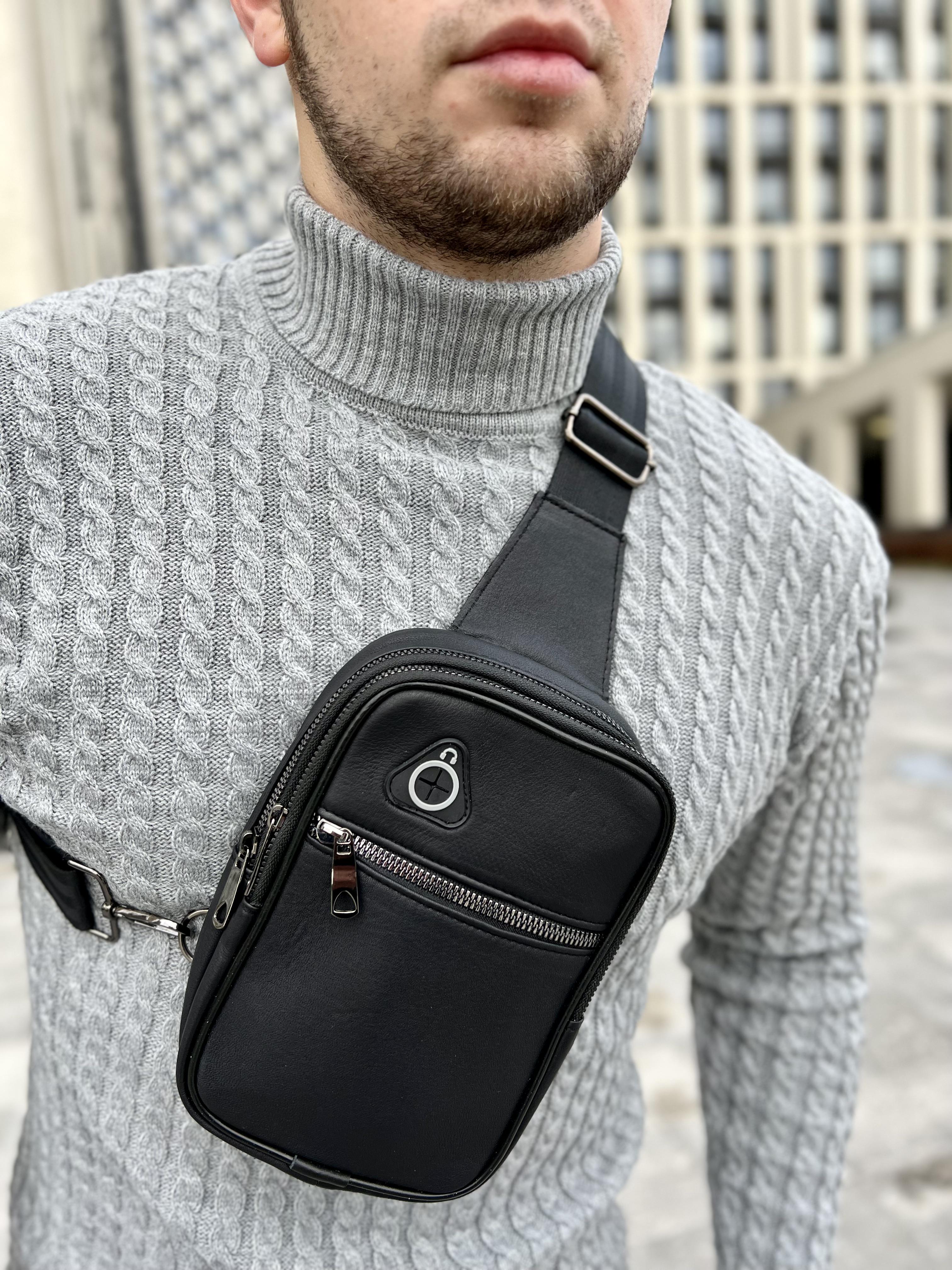 Сумка-слинг мужская кожаная Skipper Черный (9247450)