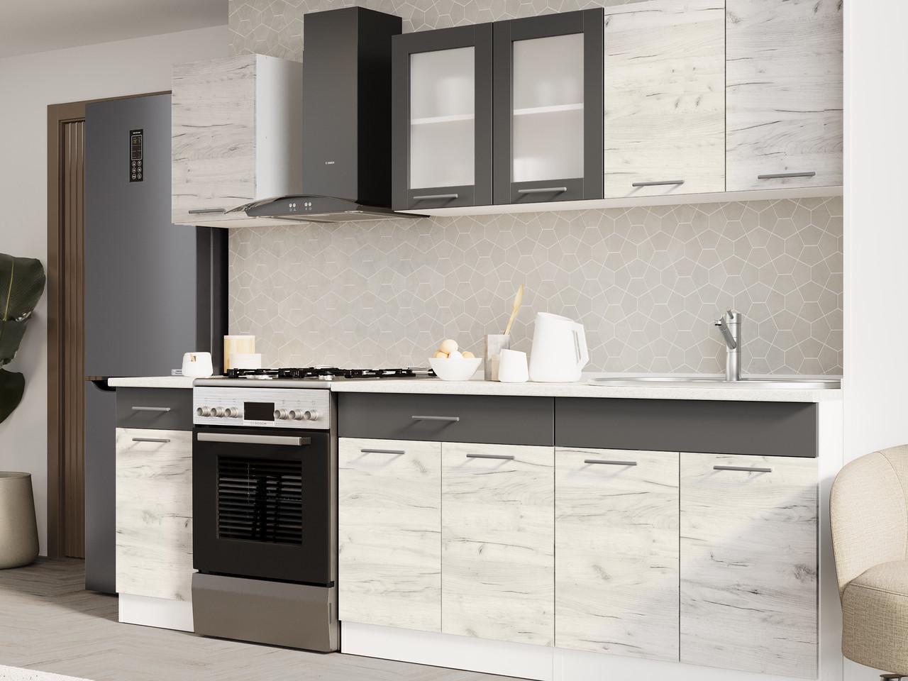 Кухня готовая Эверест №6 Эко Нова без столешницы 2,5 м/2,6 м Крафт белый/Графитовый (27006.01) - фото 3 Кухня готовая Эверест №6 Эко Нова без столешницы 2,5 м/2,6 м Крафт белый/Графитовый (27006.01) - фото 3