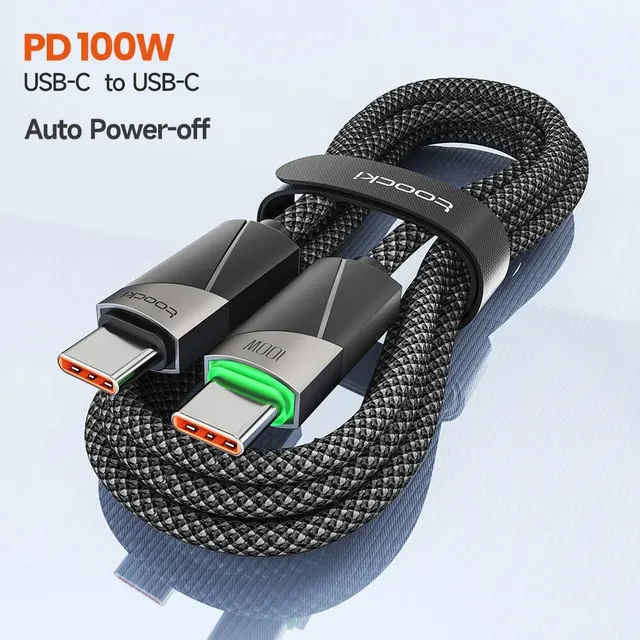 Кабель Toocki 100w C-Type C 1 м Серый (TQ-X07AC2CC1BLK) - фото 2