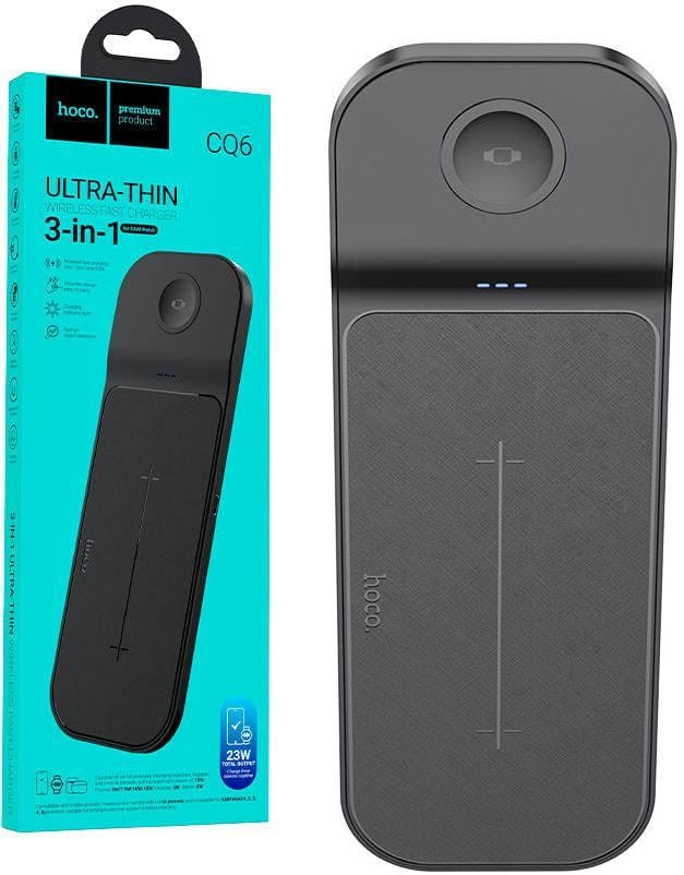 Устройство зарядное беспроводное Hoco CQ6 3в1 кабель Type-C 23W Black (36946)