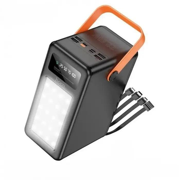 Повербанк большой емкости Hoco Prometheus 120000mAh 22.5W с двумя фонариками и встроенными кабелями (DB120)